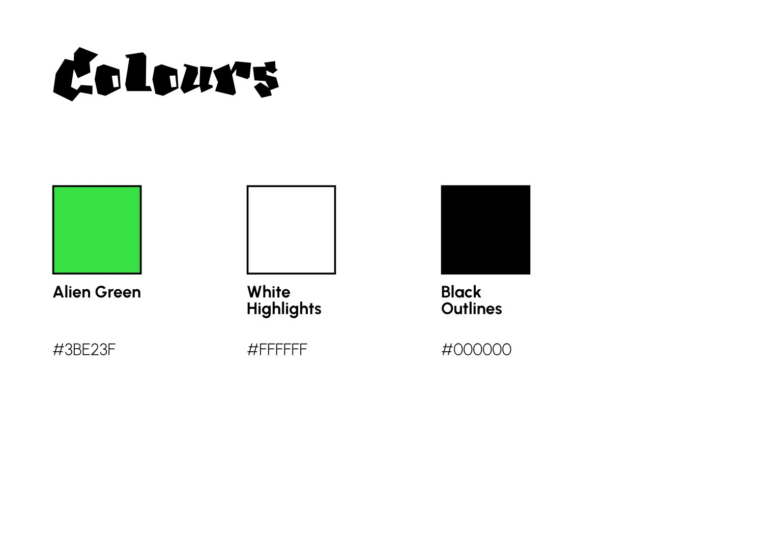 Farben. Alien Green, Schwarz und Weiß sind die Hauptfarben.
