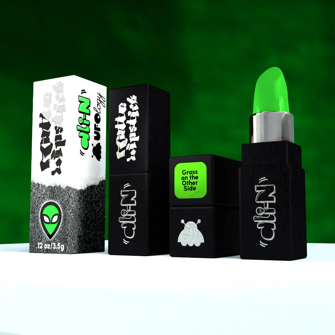 Ein 3D Bild von der Lipstick und Verpackung.