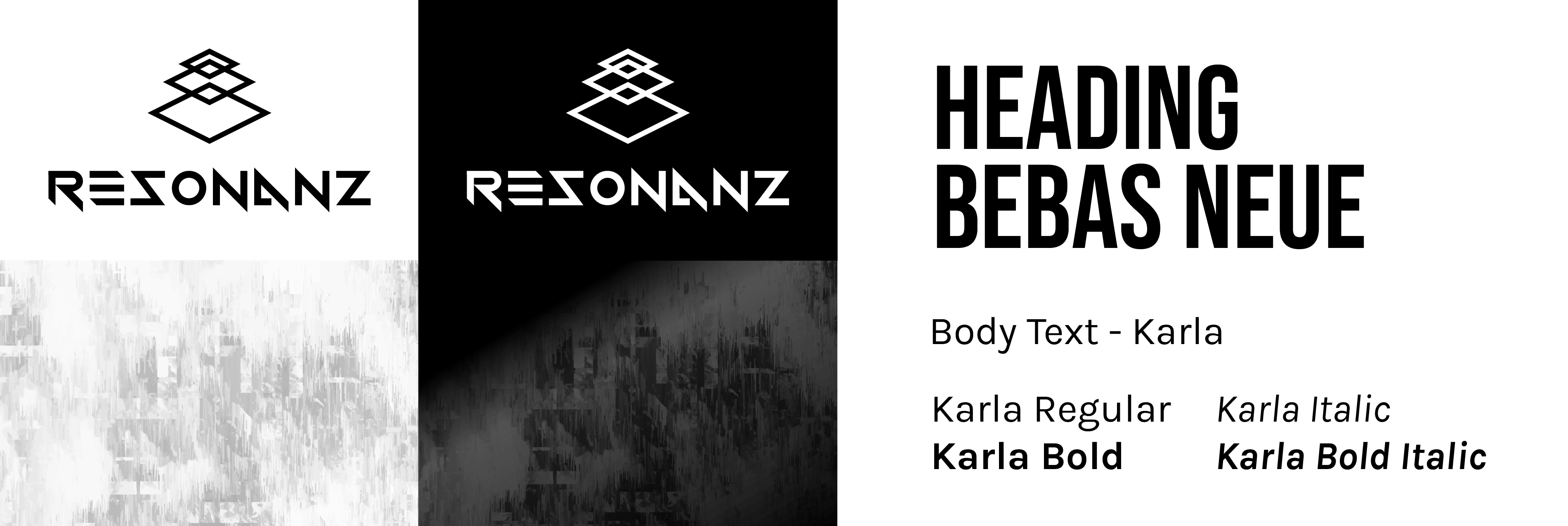 Resonanz Corporate Identity. Logo mit Hintergrund, Muster, und Schriftarten.